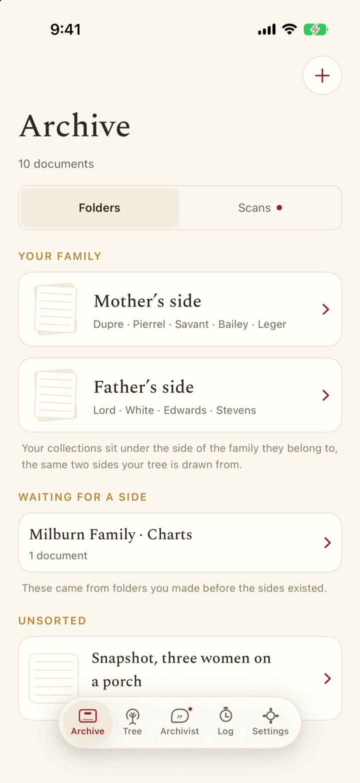 The Archive: collections filed under Mother's side and Father's side