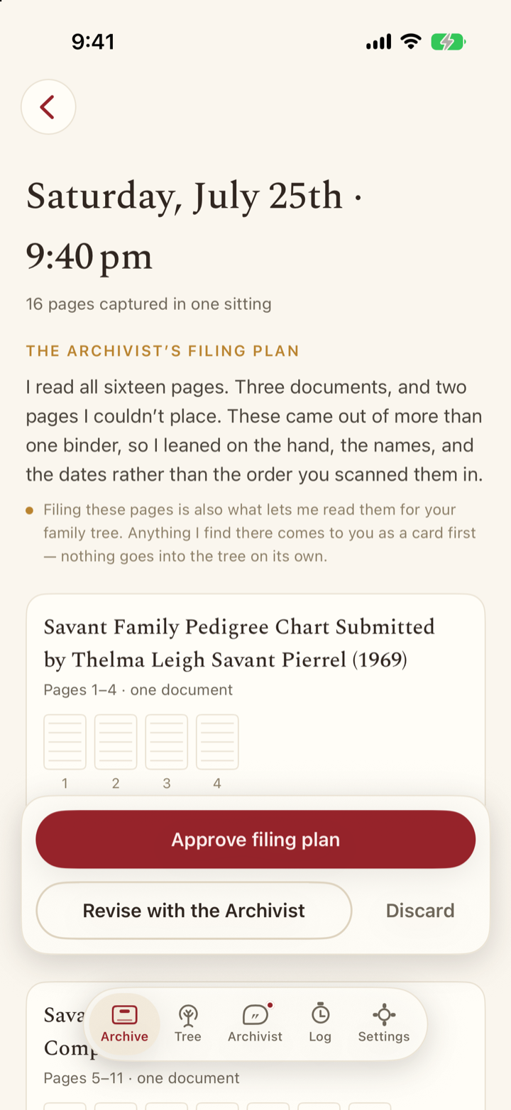 A sitting's filing plan: the Archivist explains how sixteen pages became three documents